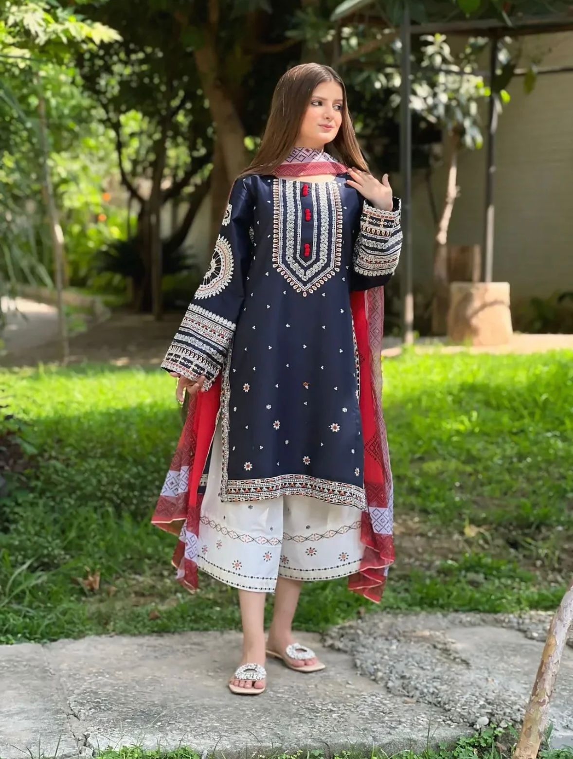 3 Piece - Unstitched Fully Embroidered Dhanak Fabric RR-610