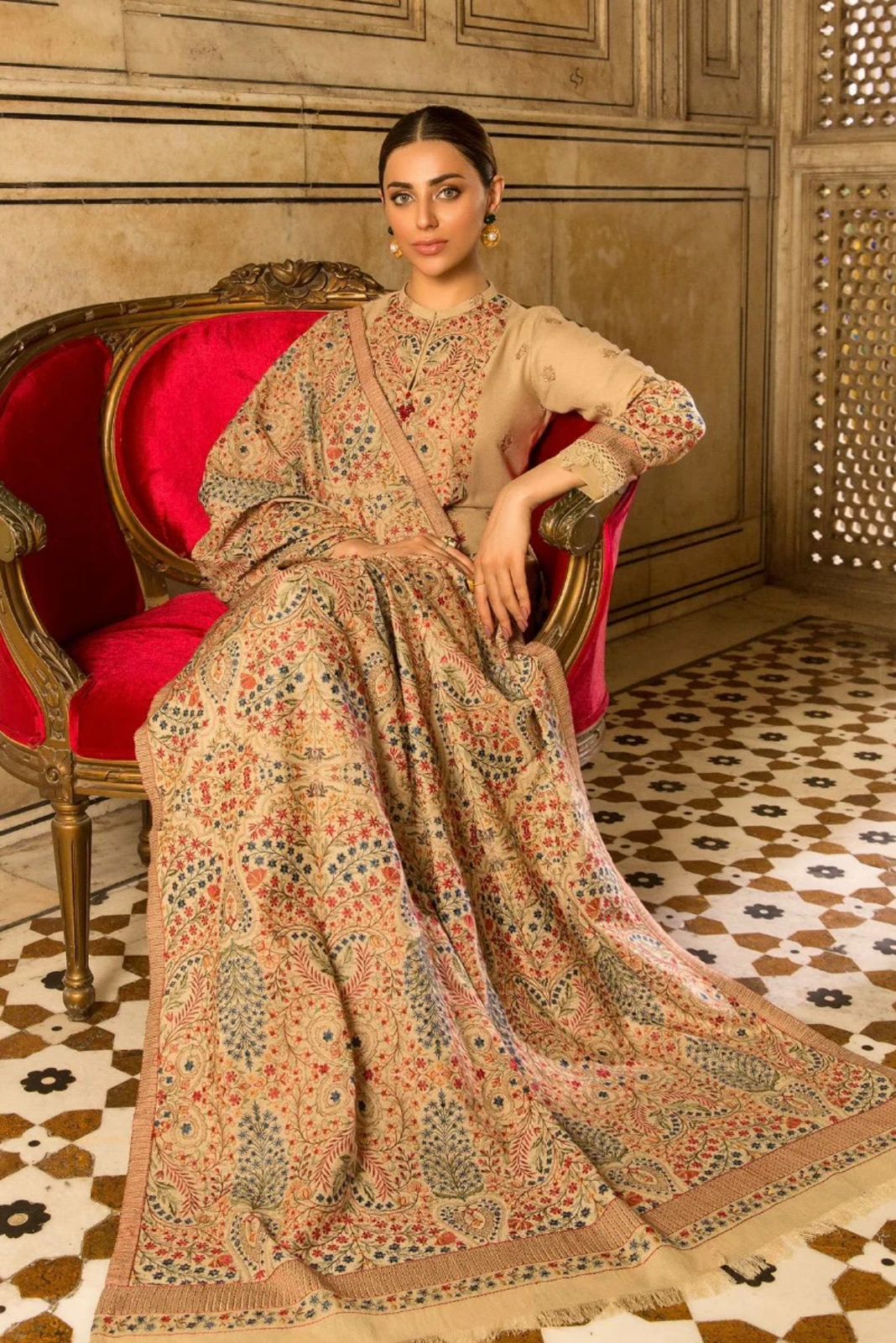 3 Piece - Unstitched Fully Embroided Dhanak Suit With Heavy Embroided Dhanak Shawl BR-870