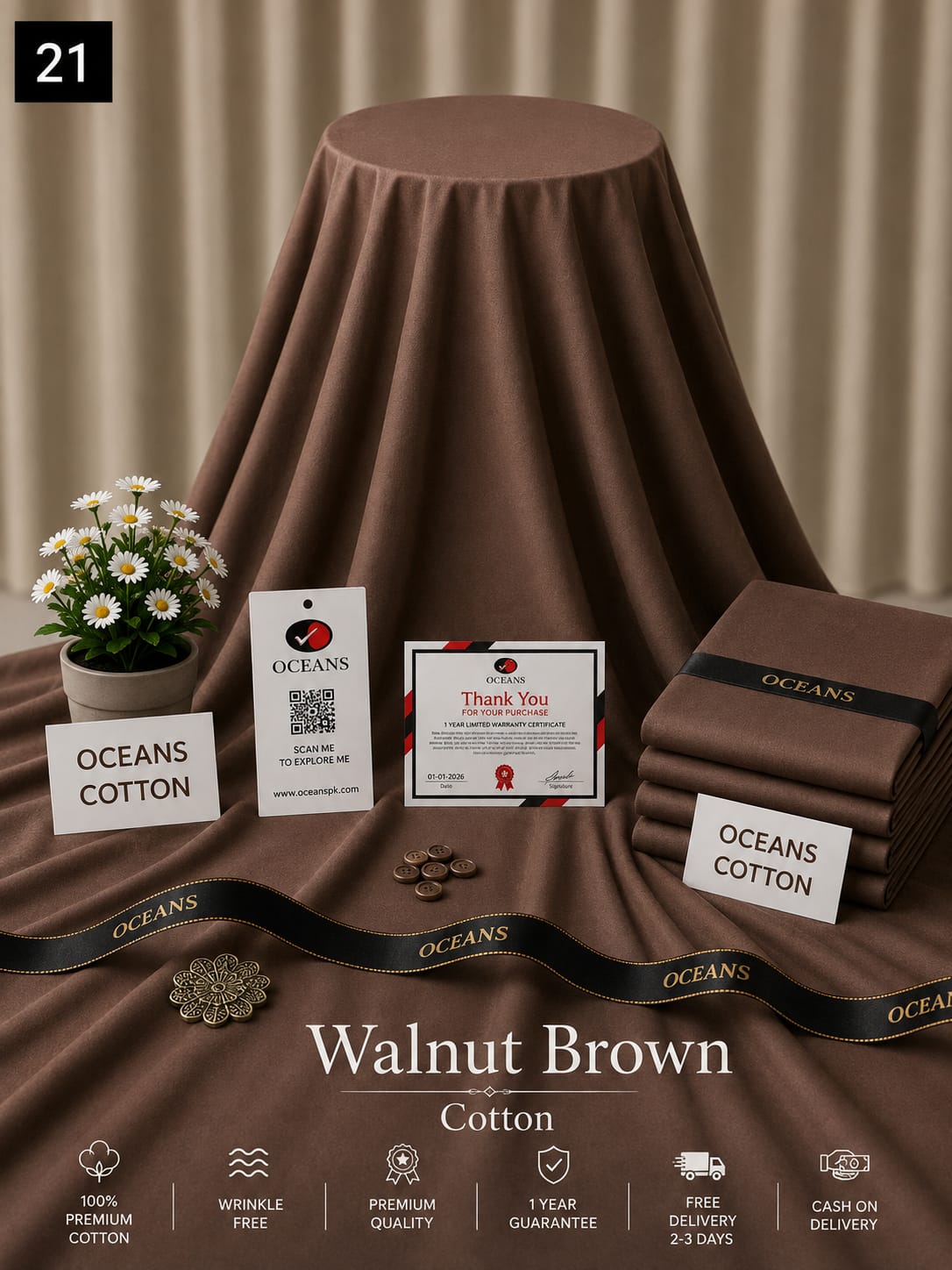 Oceans Walnut Brown Cotton