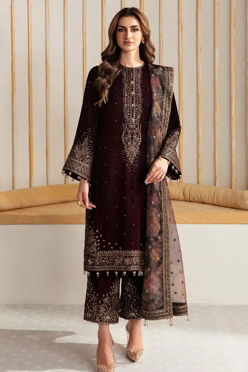 3 Piece - Unstitched Fully Embroided Velvet Fabric BQ-1015