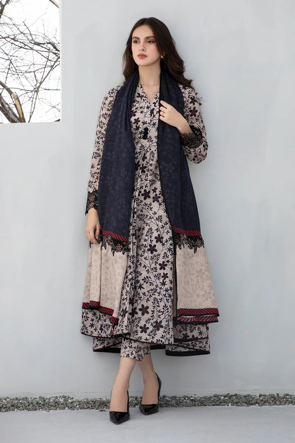 3 Piece - Unstitched Digital Printed Khaddar Fabric BQ-410