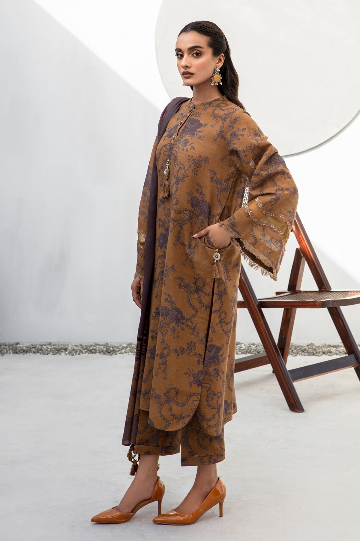 3 Piece - Unstitched Digital Printed Khaddar Fabric With Khaddar Shawl