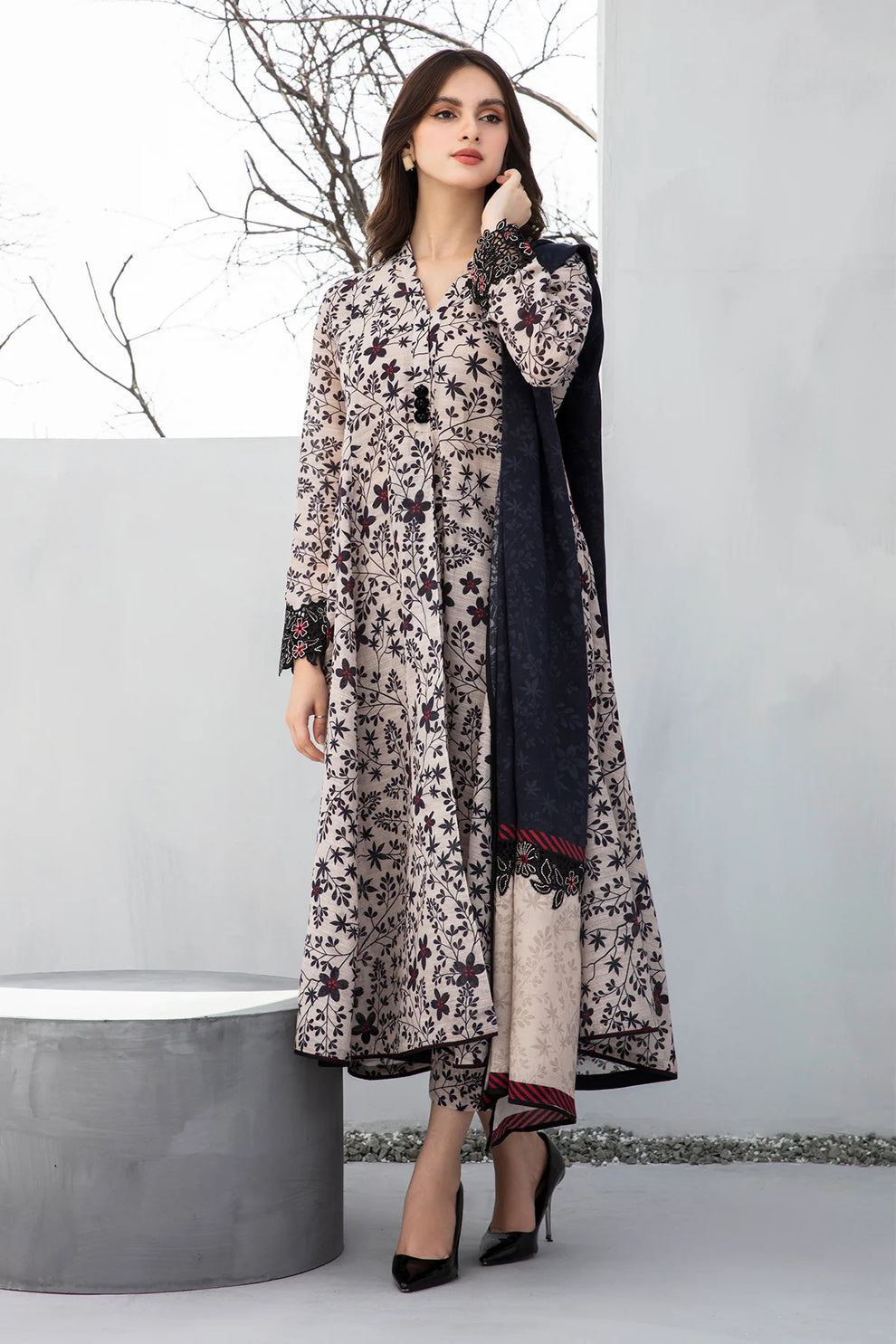 3 Piece - Unstitched Digital Printed Khaddar Fabric BQ-410