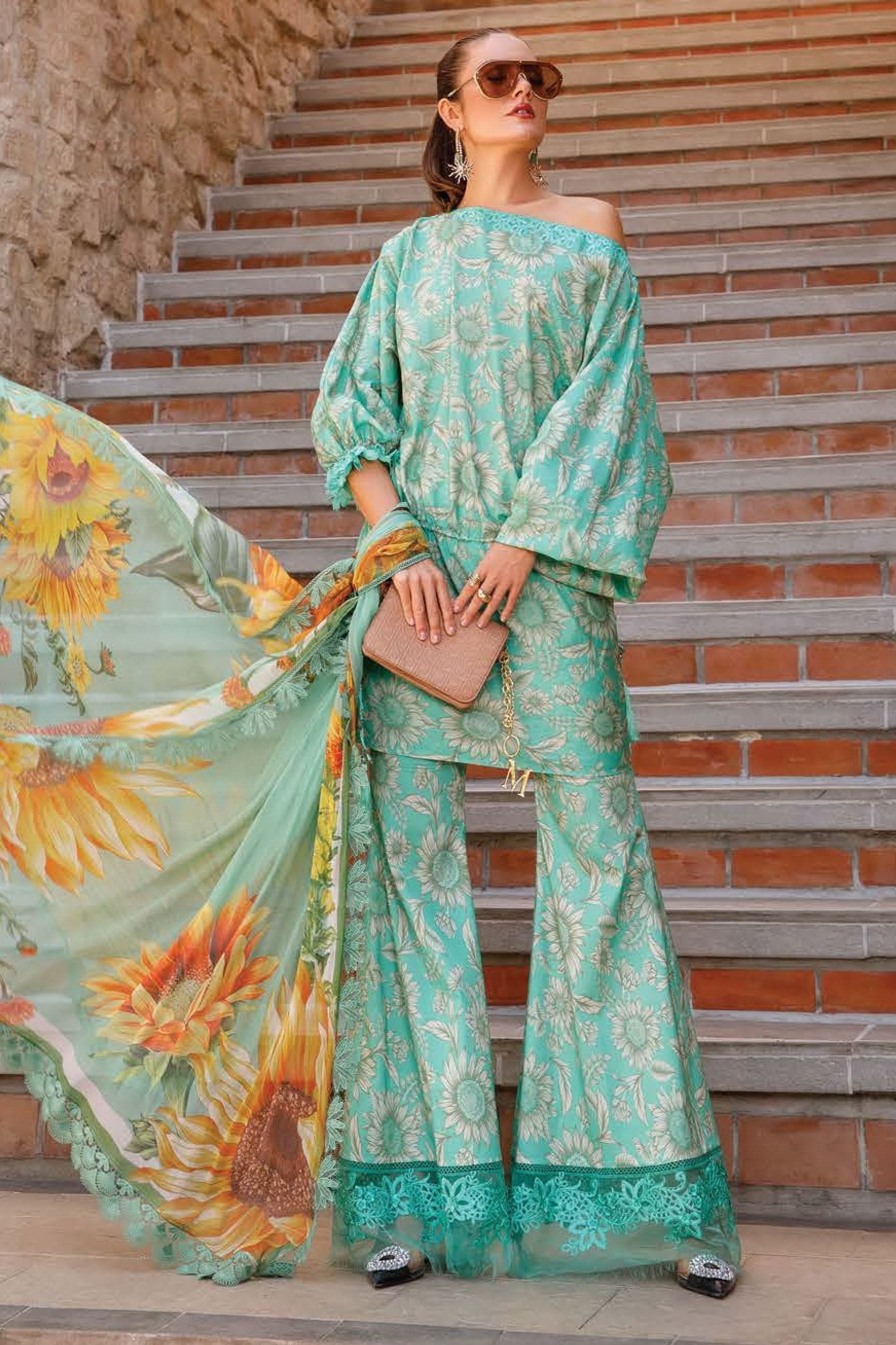 3 Pc Unstitched Embroided Lawn Suit(Digital Printed Silk Dupatta)