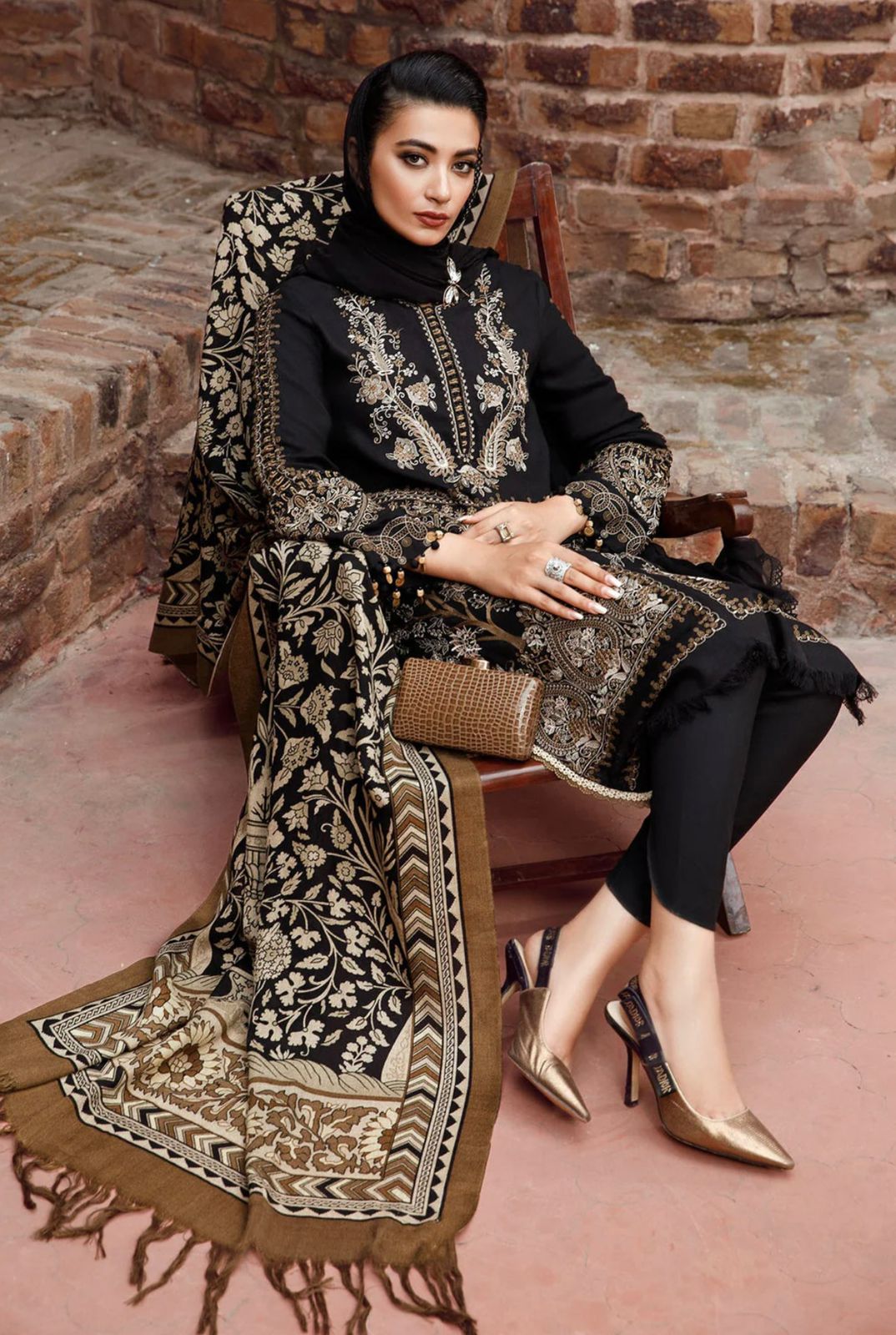 Dhanak - 3 Piece Unstitched Fully Embroided Dhanak Fabric With wool shawl MB-1160