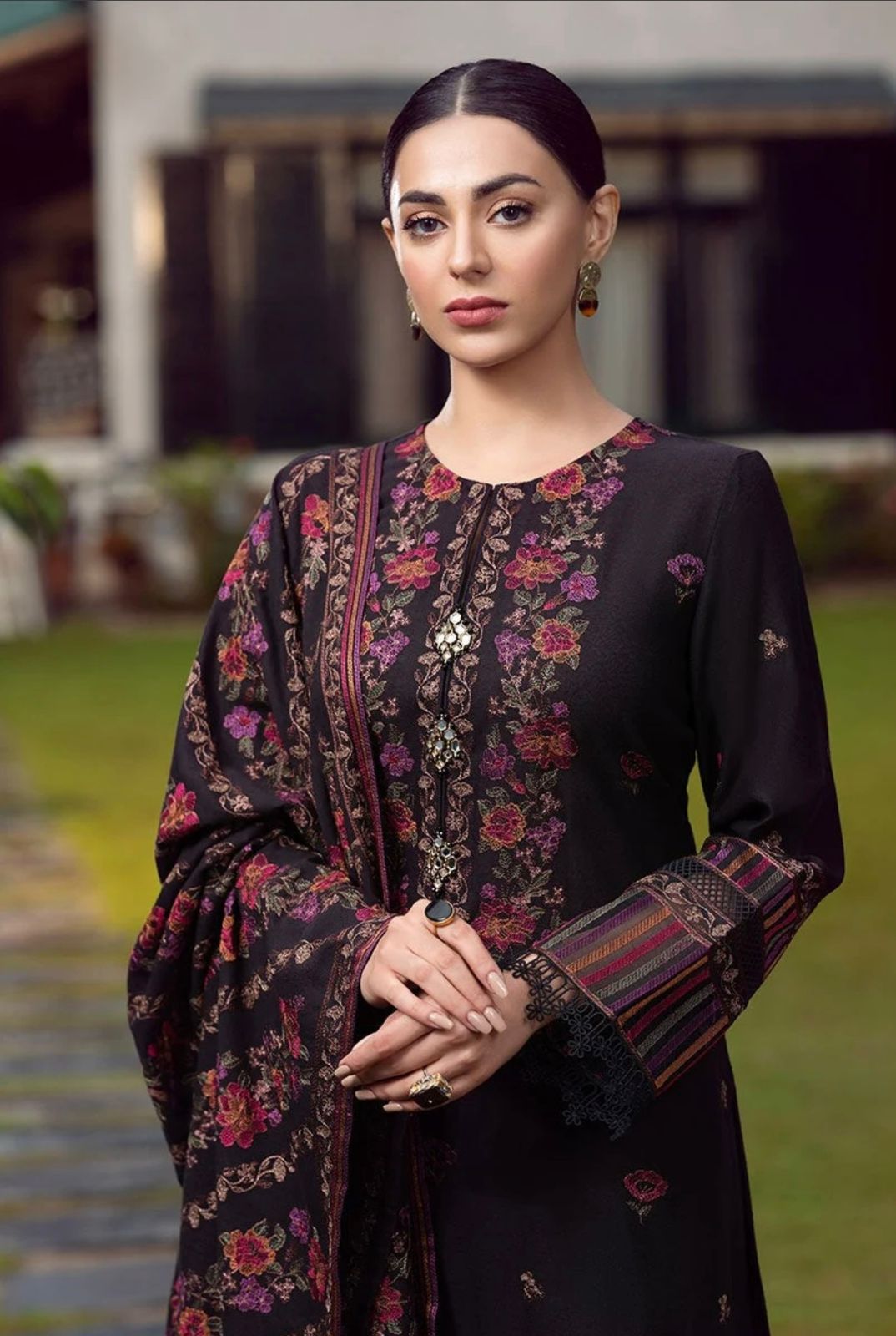 3 Piece - Unstitched Heavy Embroided Dhanak fabric With Embroided Dhanak Shawl BR-920
