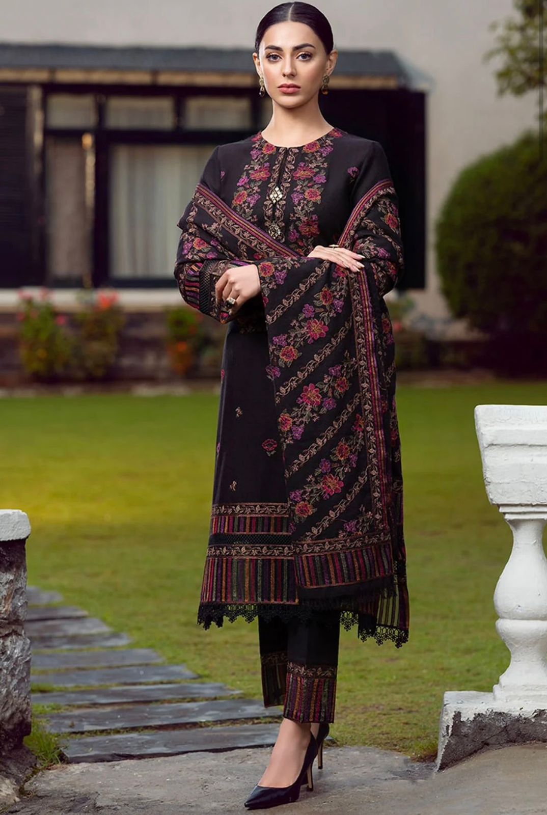 3 Piece - Unstitched Heavy Embroided Dhanak fabric With Embroided Dhanak Shawl BR-920