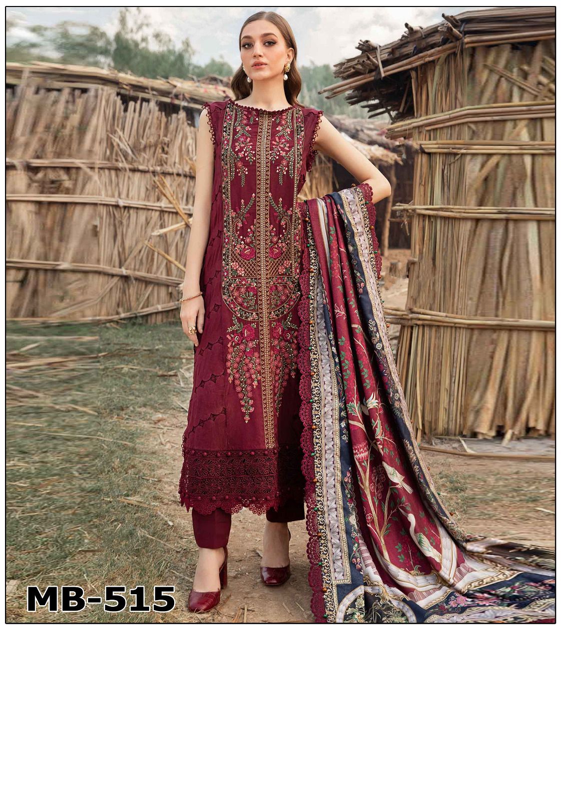 3 Piece - Unstitched Fully Embroidered Dhanak Fabric MB-515