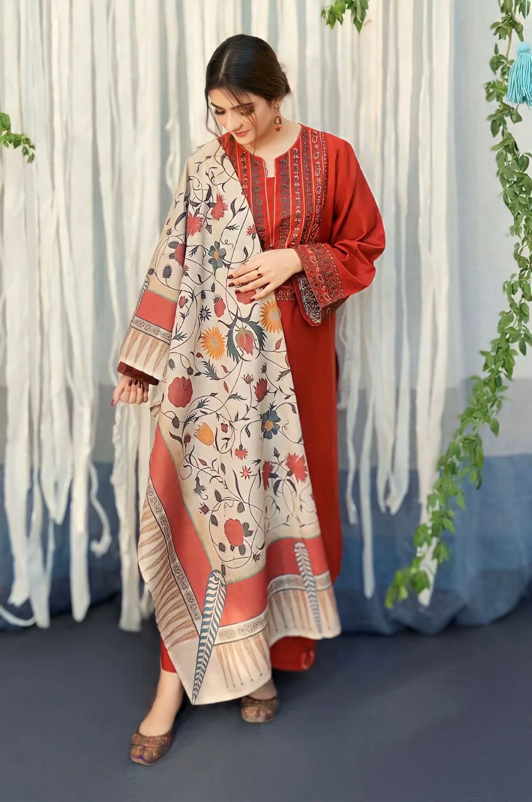 3 Piece - Unstitched Embroidered Dhanak Fabric With Wool Shawl BR-845
