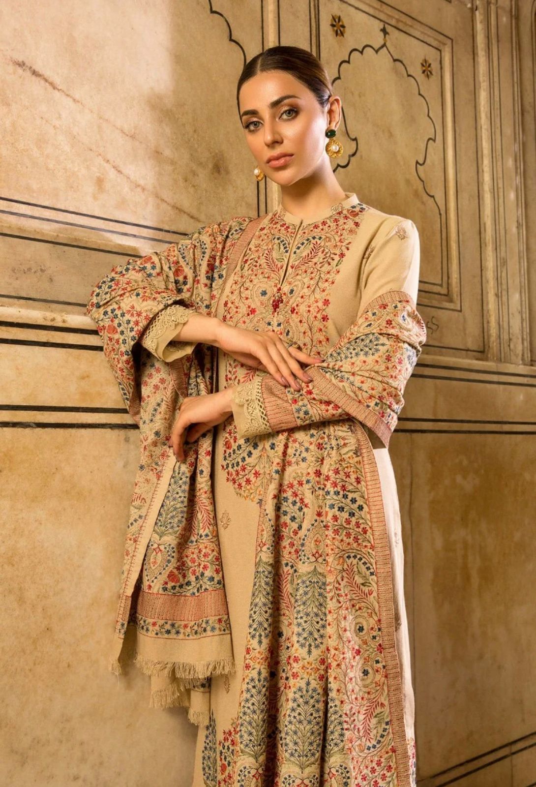 3 Piece - Unstitched Fully Embroided Dhanak Suit With Heavy Embroided Dhanak Shawl BR-870