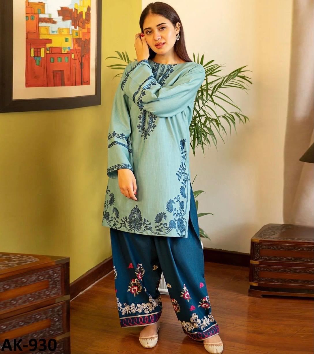 3 Piece - Unstitched Fully Embroidered Dhanak Fabric AK-930