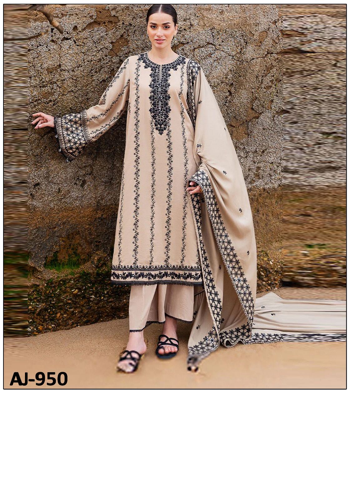 3 Piece - Unstitched Fully Embroidered Dhanak Fabric AJ-950