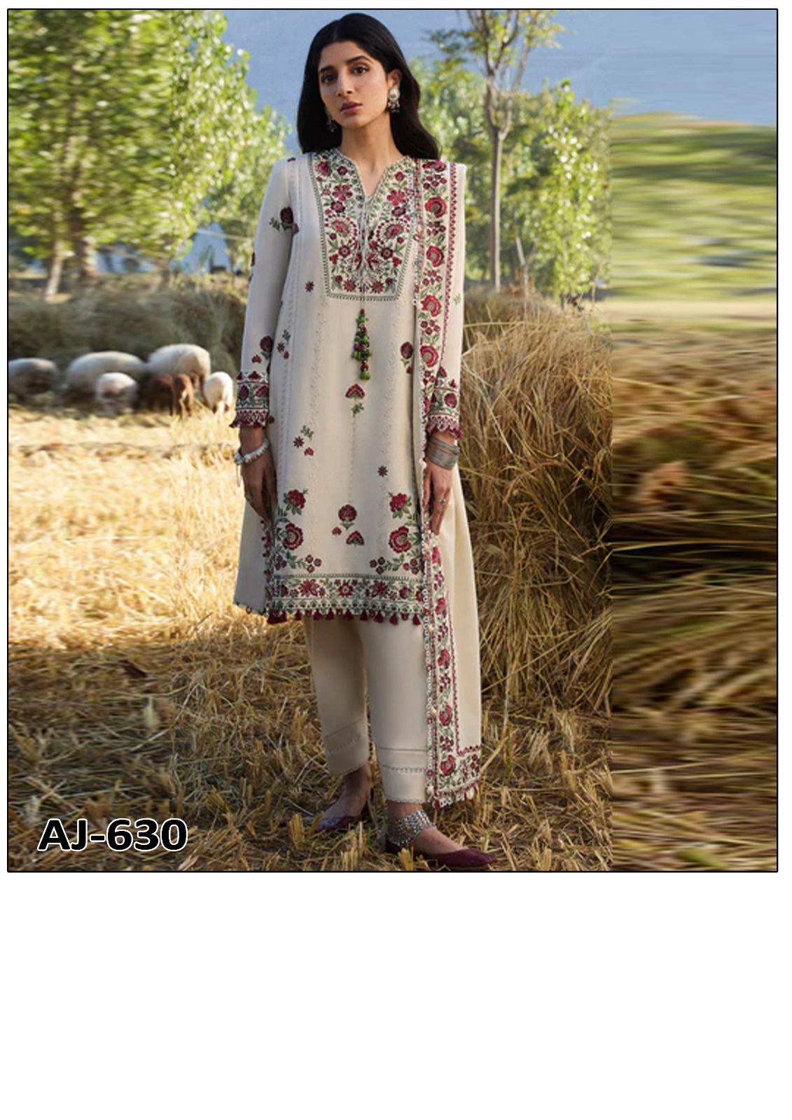 3 Piece - Unstitched Fully Embroidered Dhanak Fabric AJ-630