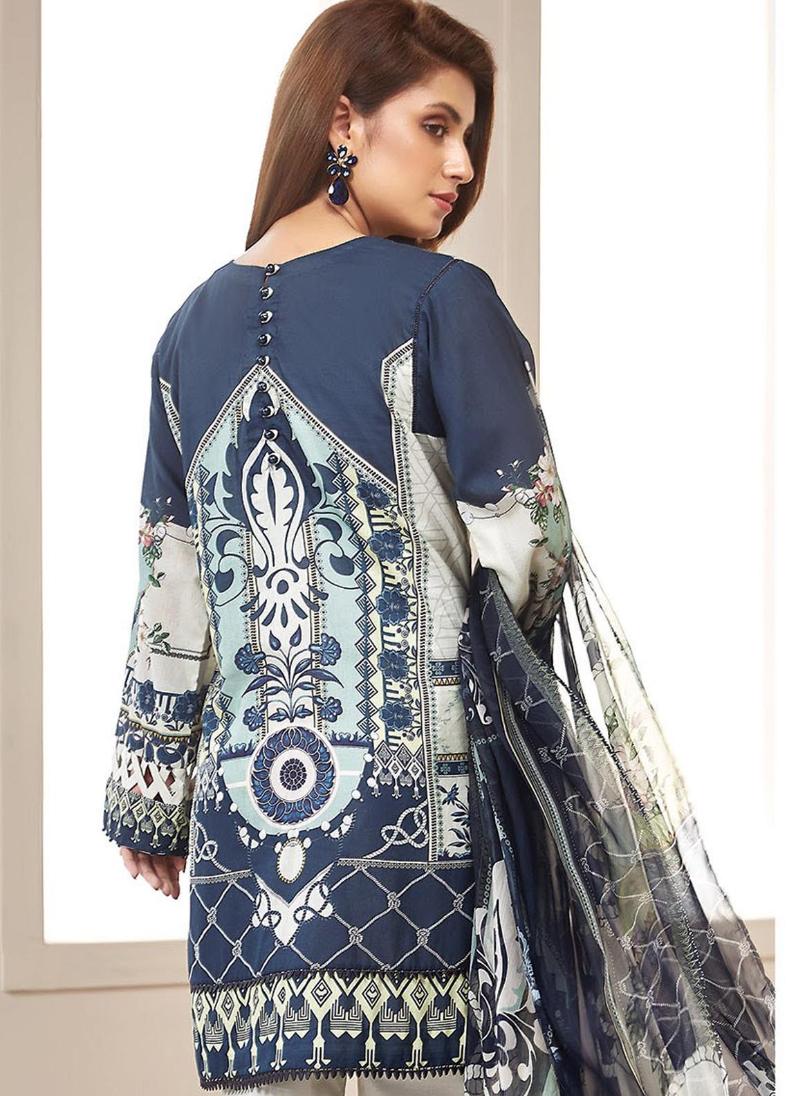 3 Piece - Embroided Lawn Suit With Chiffon Dupatta