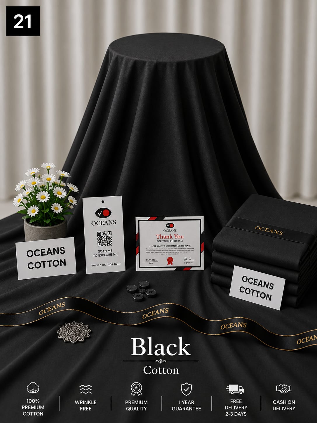 Oceans Black Cotton