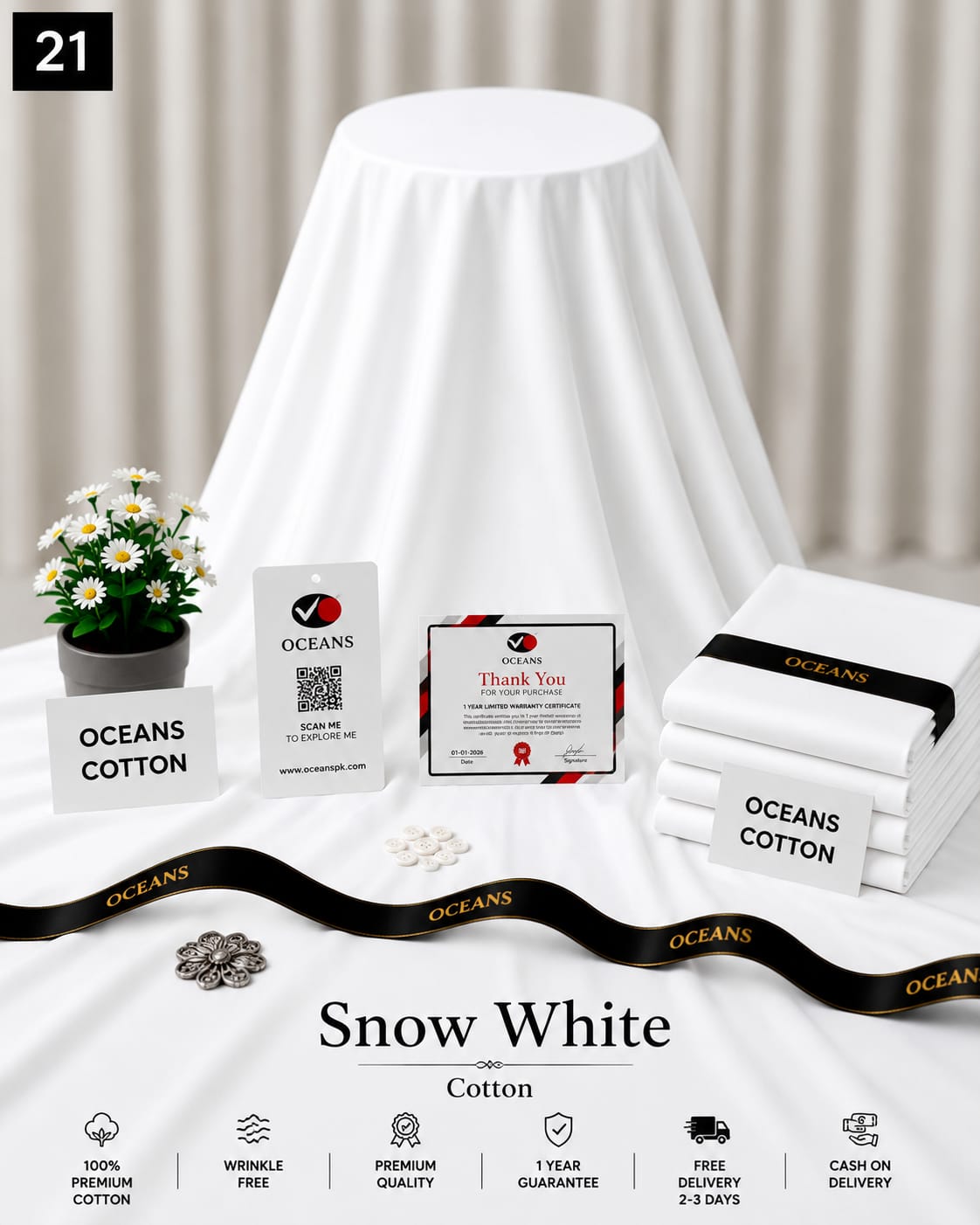 Oceans Snow White Cotton