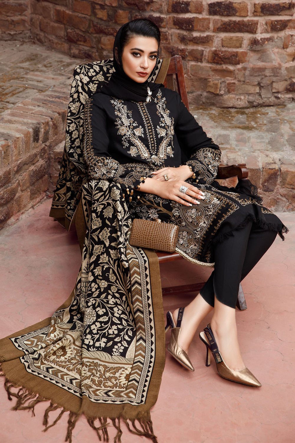Dhanak - 3 Piece Unstitched Fully Embroided Dhanak Fabric With wool shawl MB-1155-B