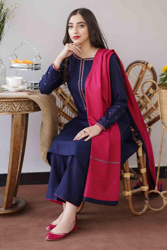 3 Piece - Unstitched Dhanak Fabric With Dhanak shawl