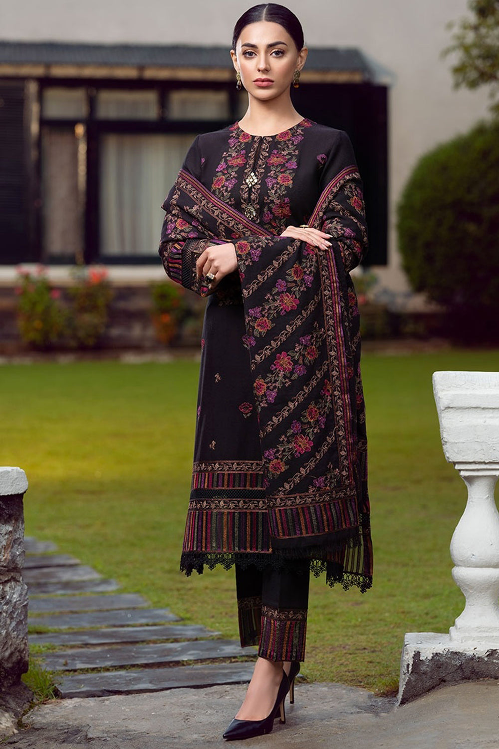 3 Piece - Unstitched Heavy Embroided Dhanak fabric With Embroided Dhanak Shawl BR-920