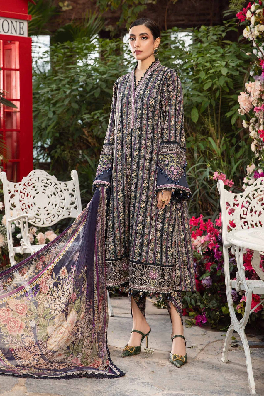 3 Piece - Unstitched Digital Printed Lawn Fabric With Embroided Laces