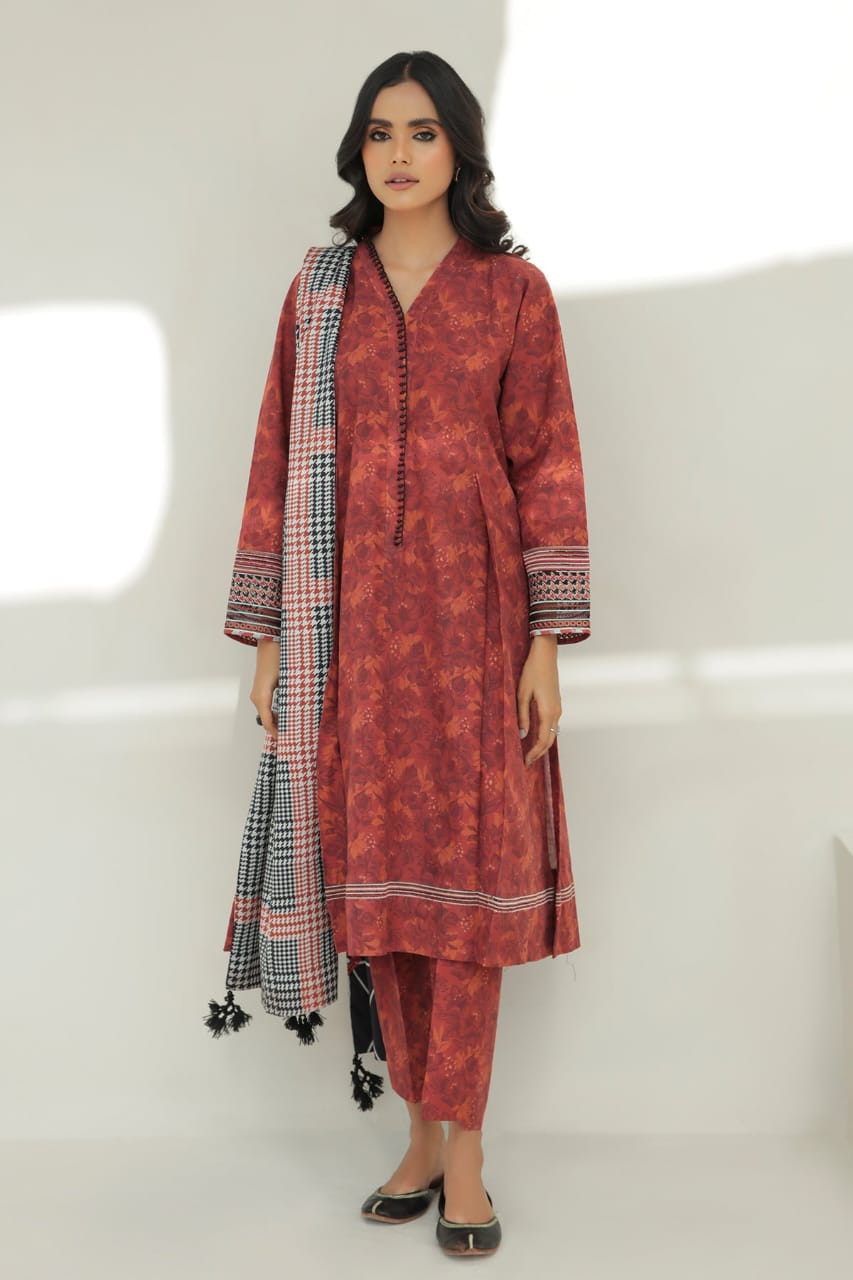 3 Piece - Unstitched Digital Printed Khaddar Fabric With Khaddar Shawl