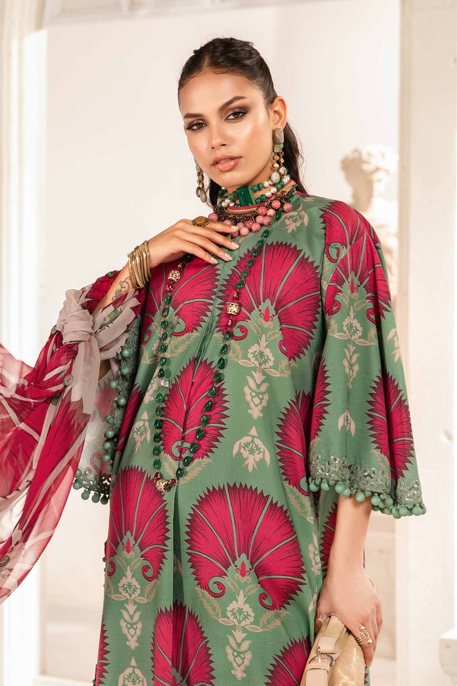 3 Piece - Unstitched Digital Printed Lawn Fabric With Embroided Laces