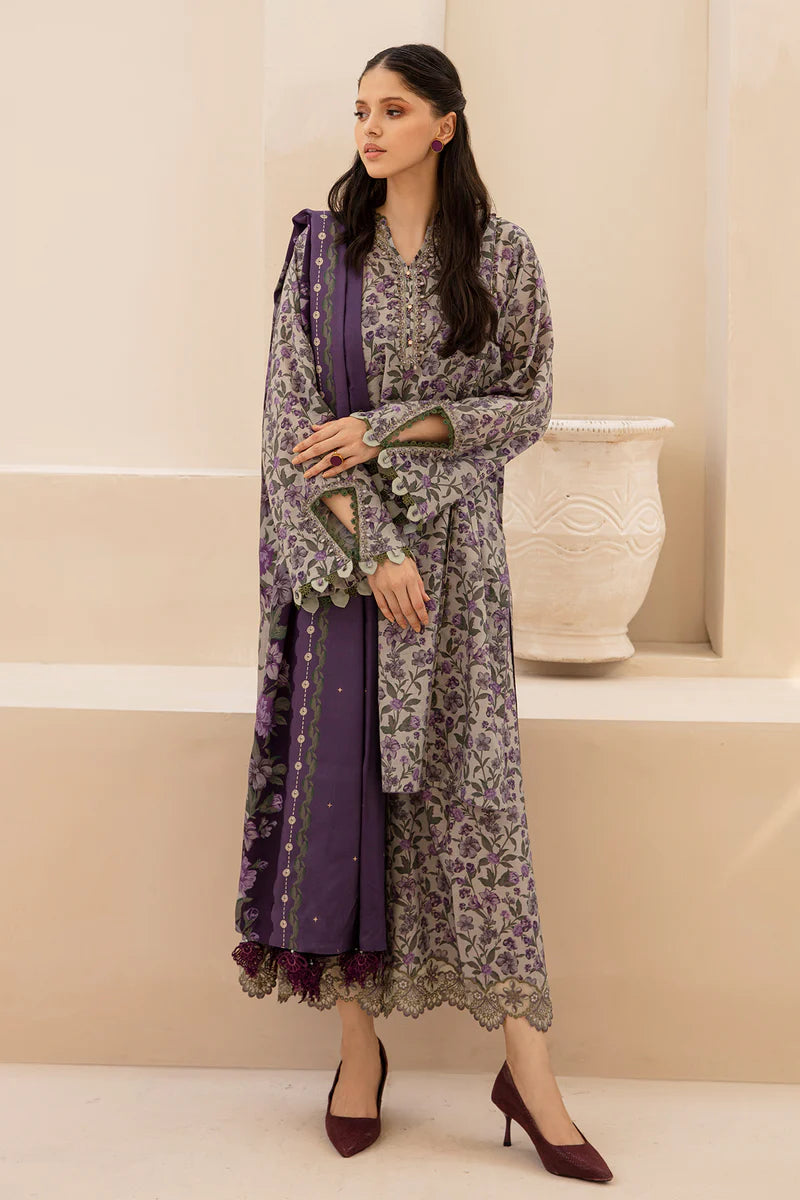 3 Piece - Unstitched Digital Printed Khaddar Fabric BQ-403