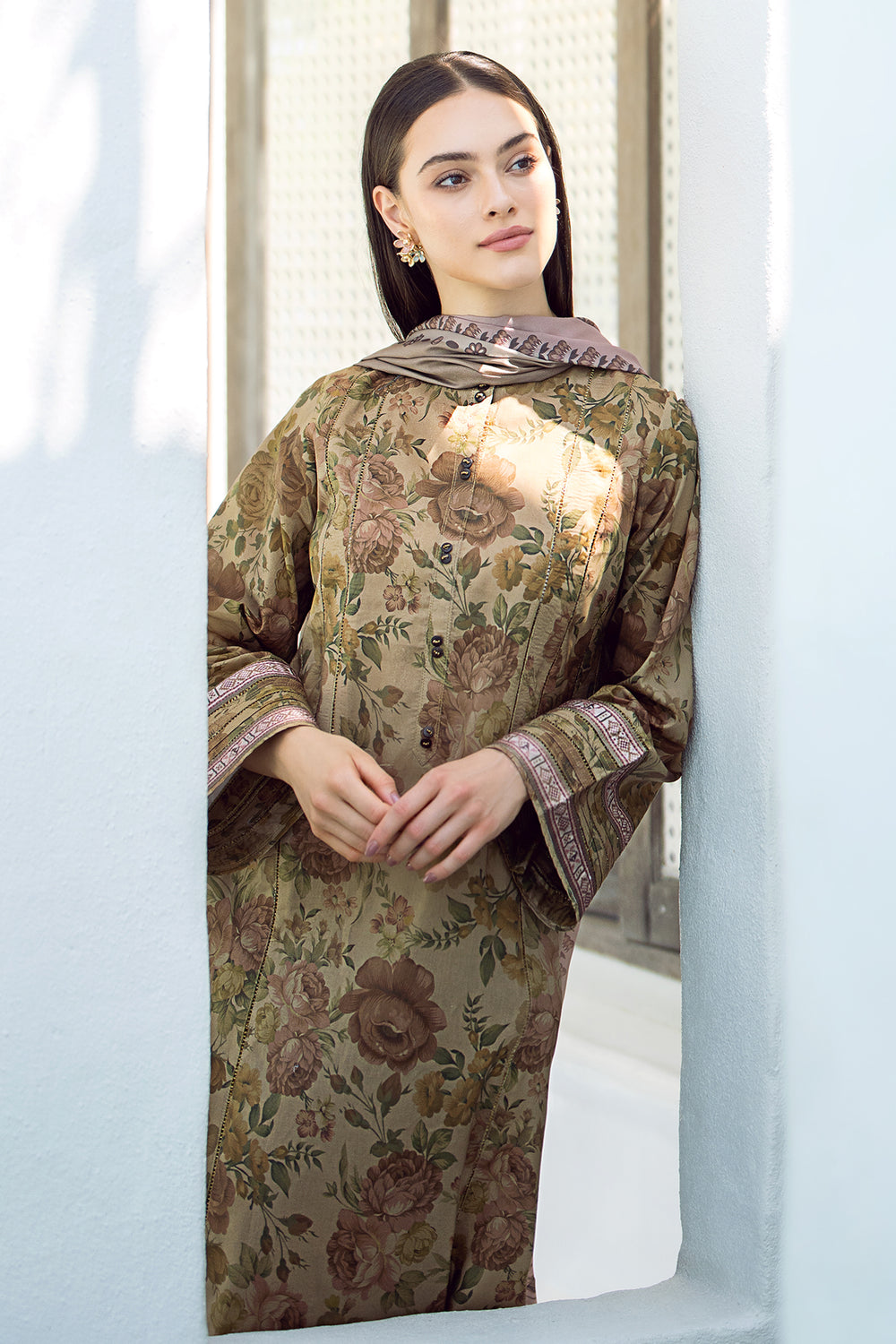 3 Piece - Unstitched Digital Printed Khaddar Fabric BK-177