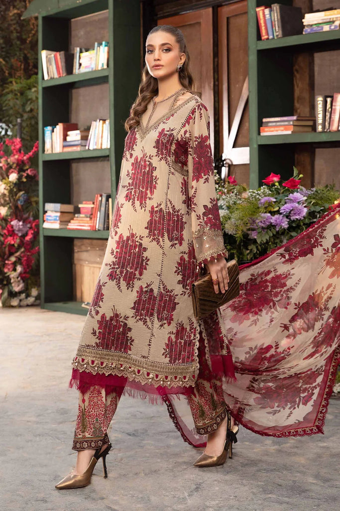 3 Piece - Unstitched Digital Printed Lawn Fabric With Embroided Laces