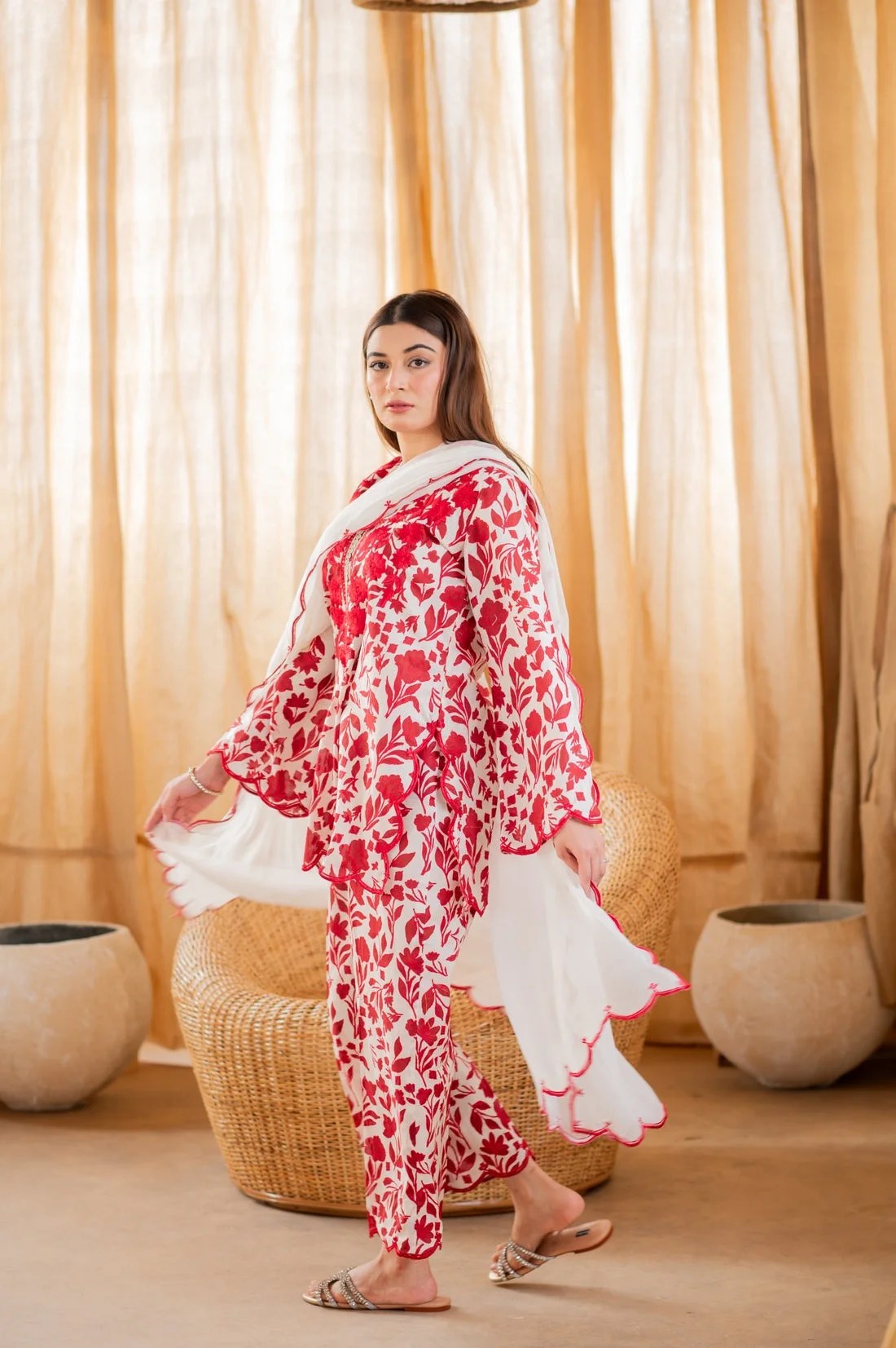 3 Piece - Unstitched Digital Printed Lawn Fabric With Embroided Bamber Chiffon Dupatta