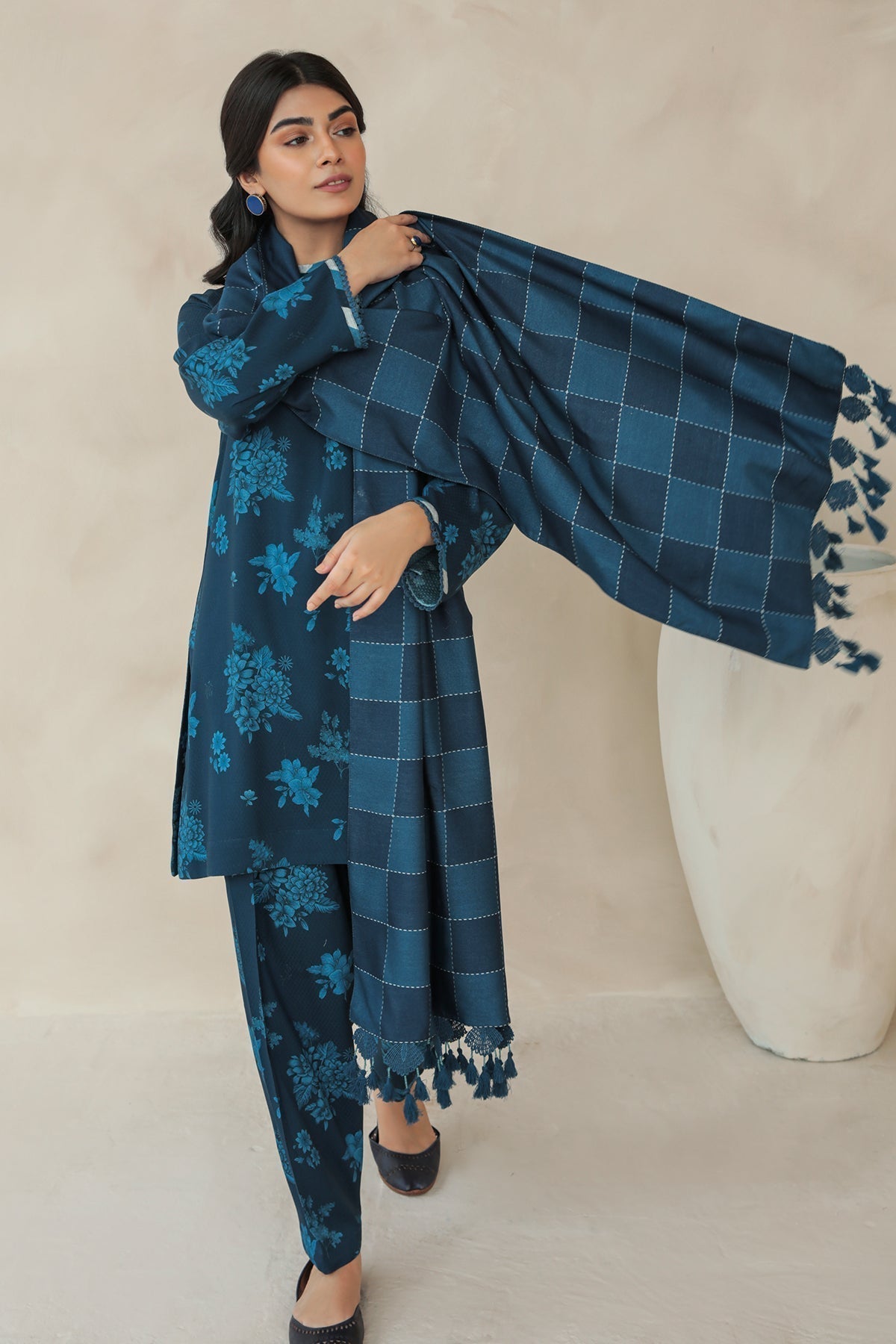 3 Piece - Unstitched Digital Printed Khaddar Fabric With Khaddar Shawl