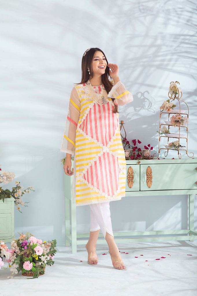 2 Piece - Organza Embroided Shirt With Inner Linen Fabric