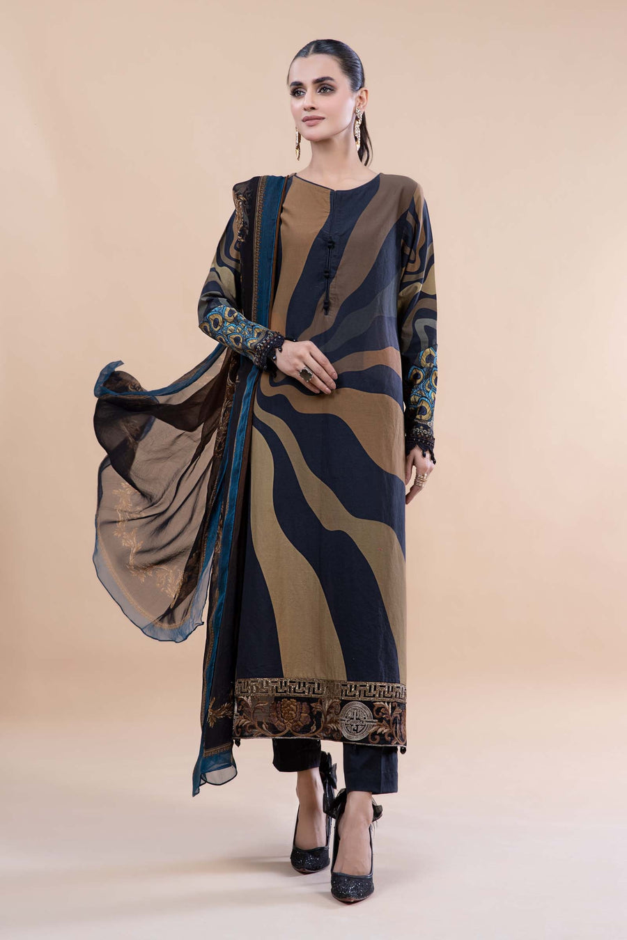 3 Piece - Unstitched Digital Printed Lawn Fabric MB-601