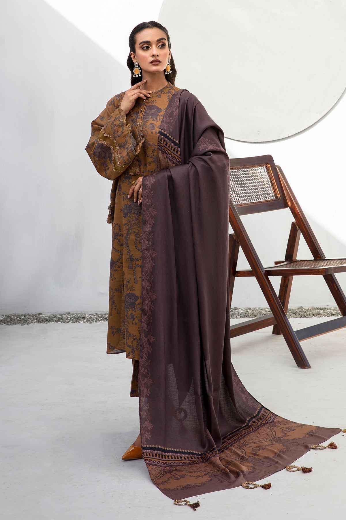 3 Piece - Unstitched Digital Printed Khaddar Fabric With Khaddar Shawl