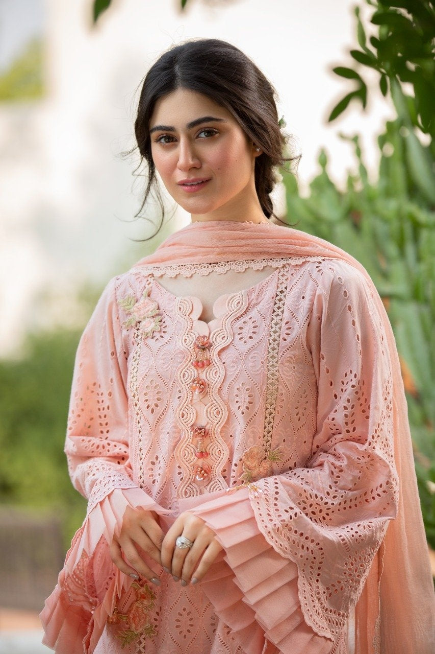 3 Piece - Unstitched Lawn Chicken kari Embroided Suit With Embroided bamber Chiffon Duppata CS-1200